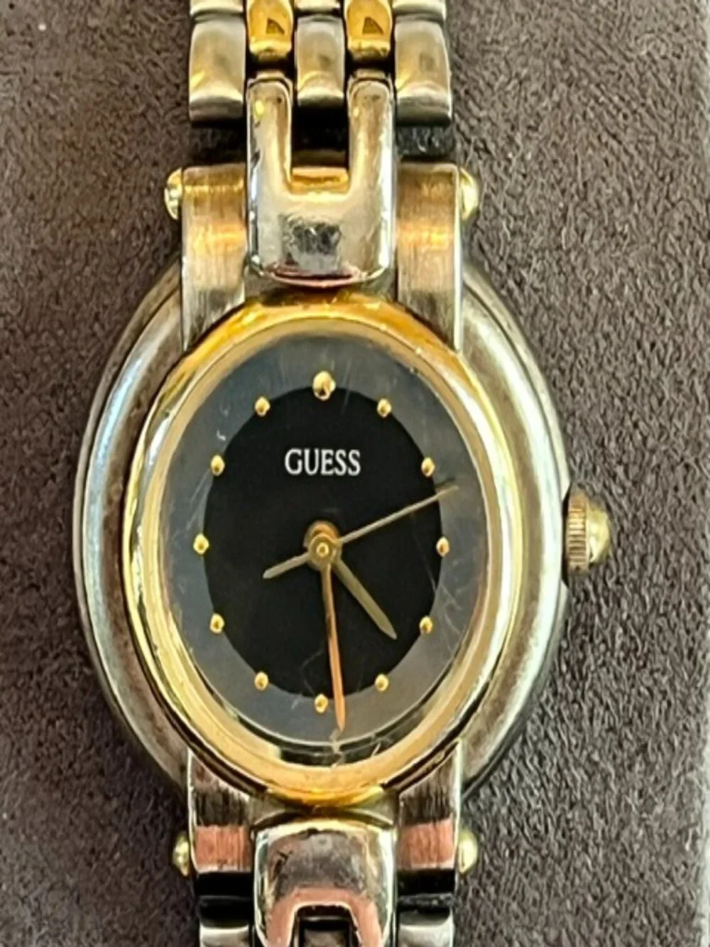 GUESS | Two-tone Bracelet Watch Black Dial Mirrored Edge-NEW Battery